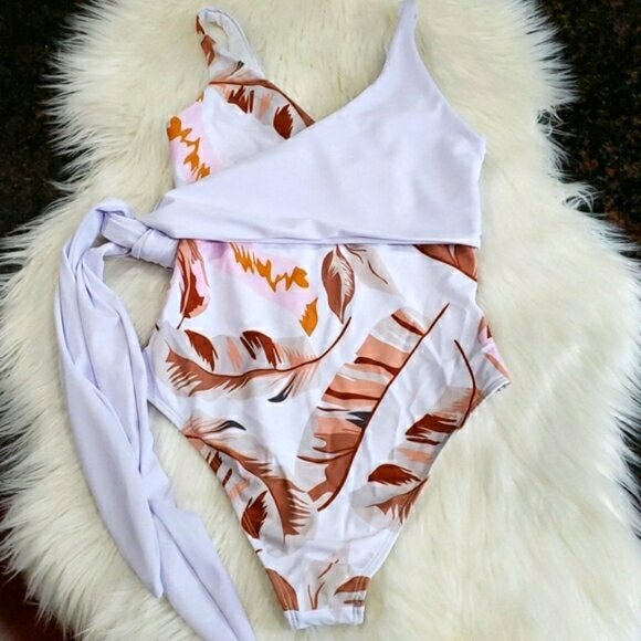 Deep V Neck Wrap Around One Piece Swimsuit - Picture 2 of 5